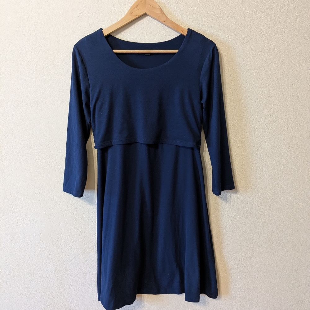 Elegant Navy Blue Women's Maternity And Nursing Dress